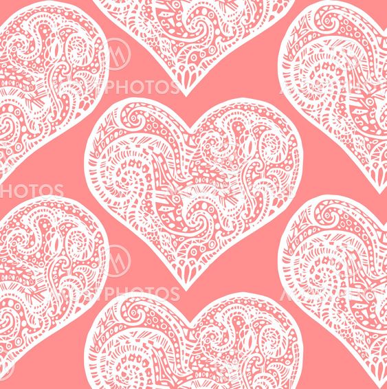 seamless pattern from white hand drawing hearts on pink...