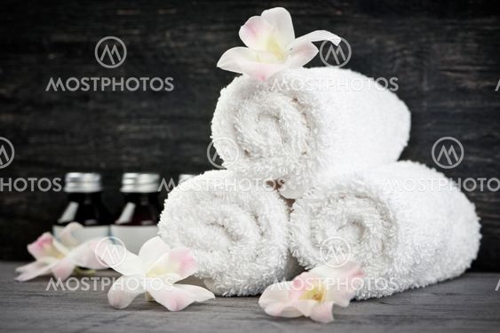 Rolled up towels at spa