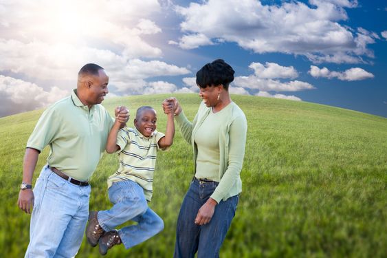 Family Over Clouds, Sky and Grass Field