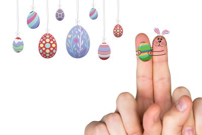 Composite image of fingers as easter bunny