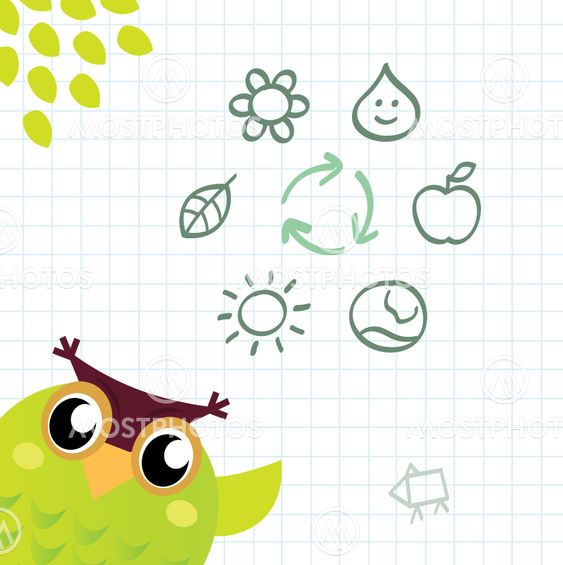 Recycle Owl with ecology and nature icos set