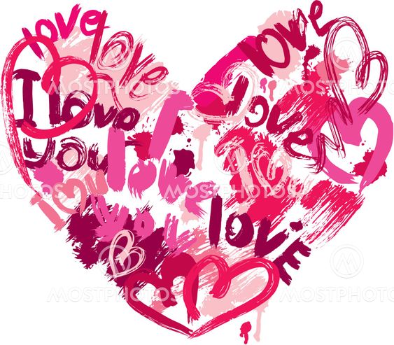 Heart shape is made of brush strokes and scribbles and...