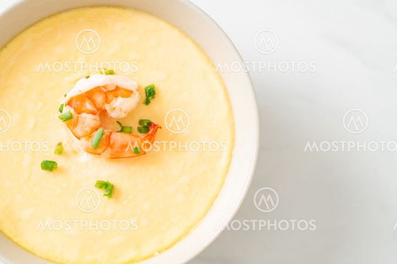 Steamed egg with shrimp and spring onions