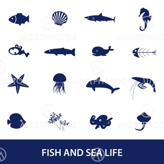 fish and sea life icons set eps10