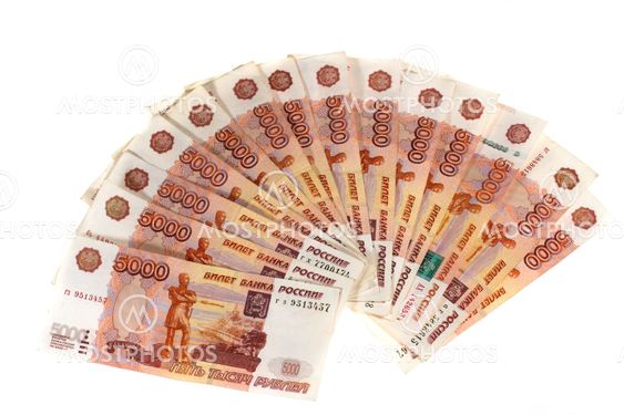 .Many Russian banknotes.