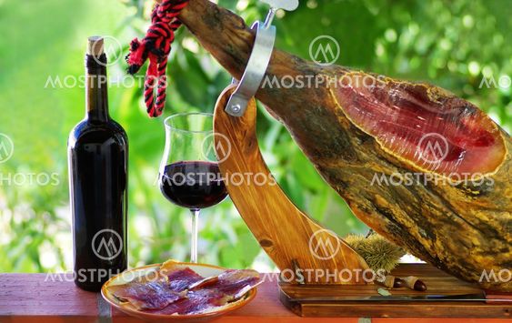 Jamon of spain and red wine.