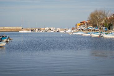 Sunset panorama of the port of Sozopol, Bulgaria