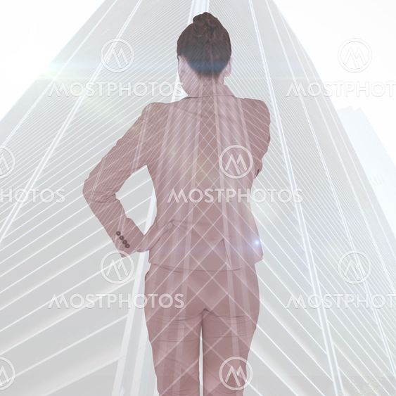 Composite image of asian businesswoman pointing