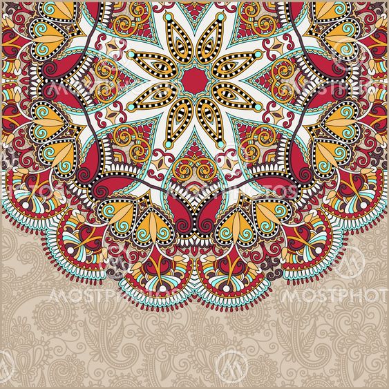 floral round pattern in ukrainian oriental ethnic style for your greeting card or invitation, template frame design for card, vintage lace doily