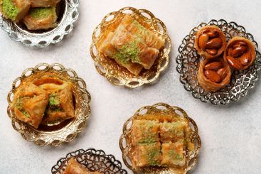 Traditional Middle Eastern desserts beautifully arranged...