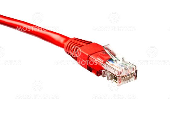 Red network plug isolated on white