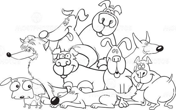 cartoon dogs group for coloring book