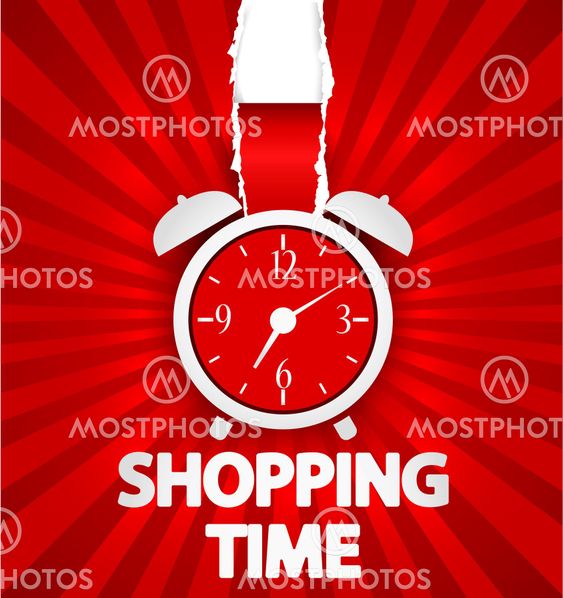 Shopping time poster design with alarm clock
