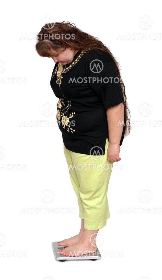 women from one side with overweight on scales