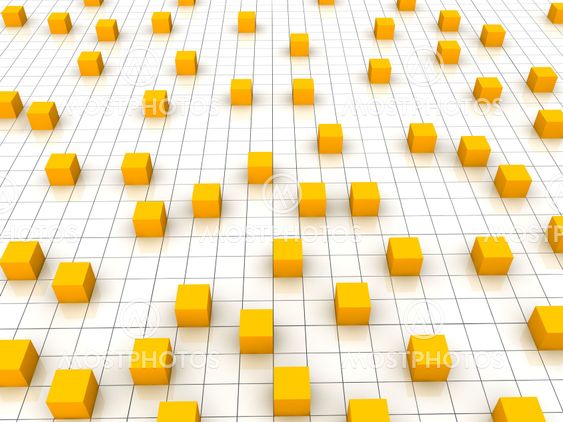 Orange cubes on the grid background
