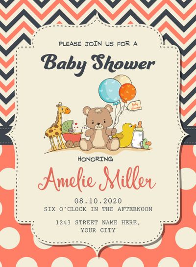 Beautiful baby girl shower card with toys
