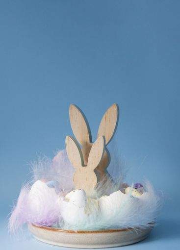 Self made egg shell with wooden bunny handmade...