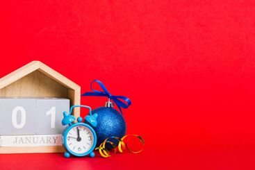 1 january. Christmas composition on colored background...