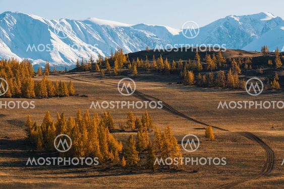 Valley and Snow Mountain, Altai mountains, Chuya ridge,...