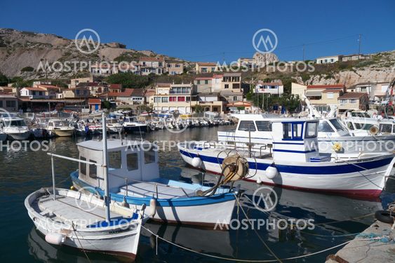 fishing boats in small harbour near marseille