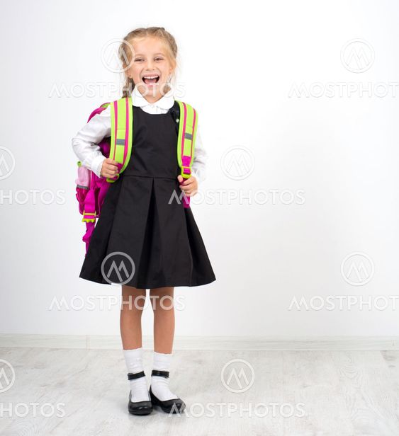 little cute girl with a backpack