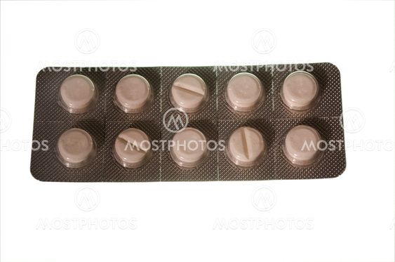 Medication in strip packing (white background)