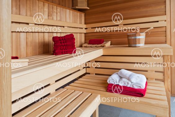Interior of a wooden sauna