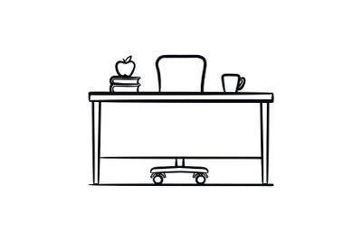 Work desk hand drawn sketch icon.