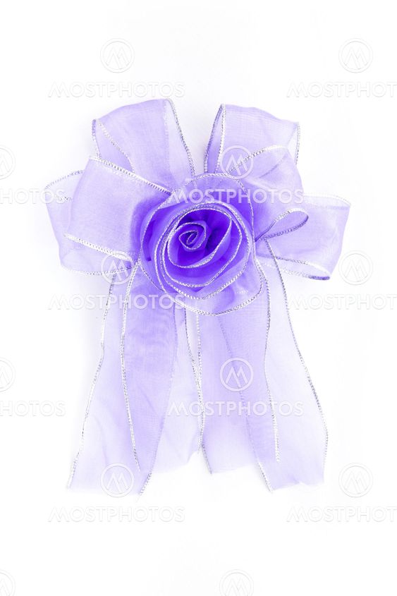 Blue Satin gift bow. ribbon isolated on white