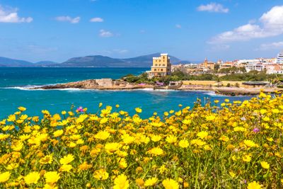 Mediterranean seacoast in Alghero city, Sardinia, Italy