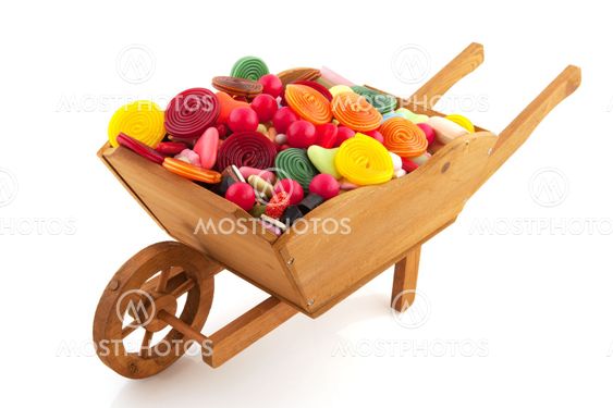 Wheel barrow with lots of candy
