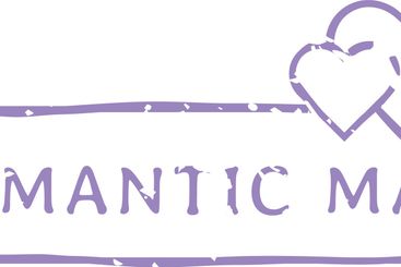 Purple romantic mail stamp with two hearts symbolizing...