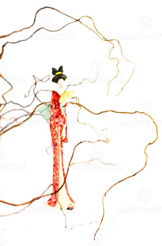 Statuette of a Geisha on a white background