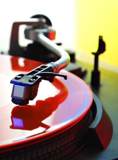 coloured vinyl disc on turntable