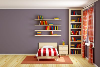 bed room striped and books