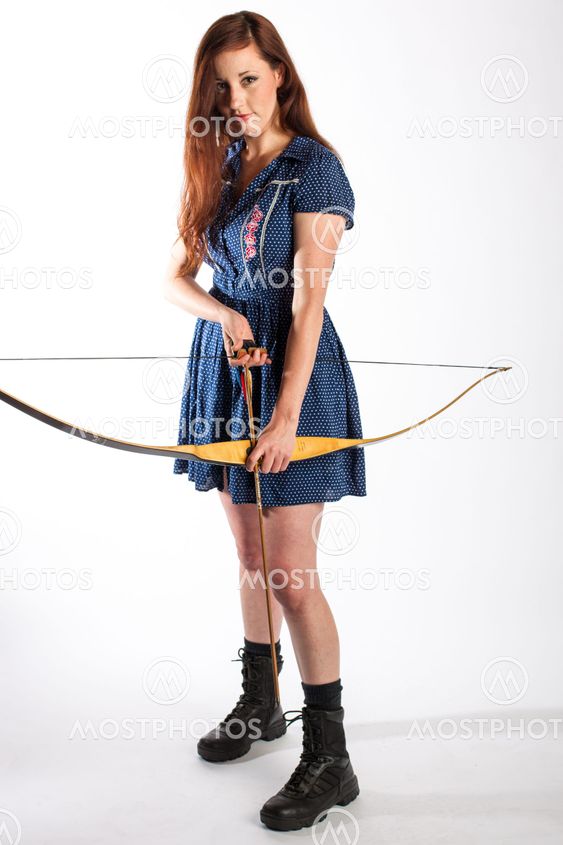 Woman with Red Hair Draws Her Bow