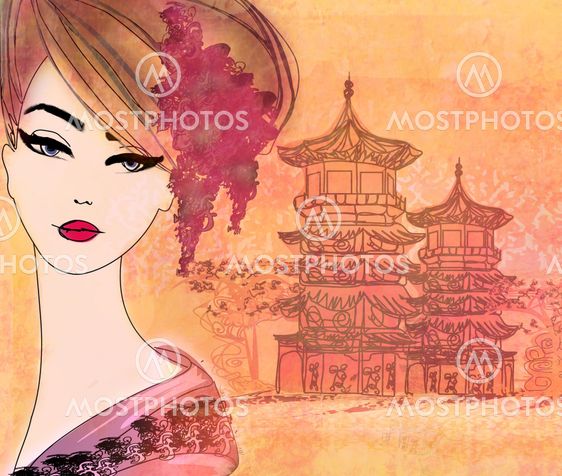 Abstract Beautiful geisha Portrait