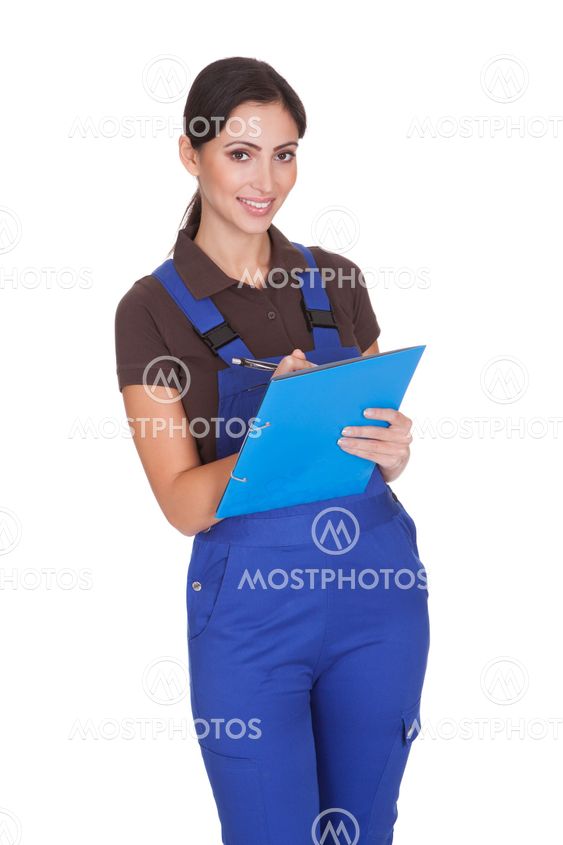 Female Plumber With Clipboard