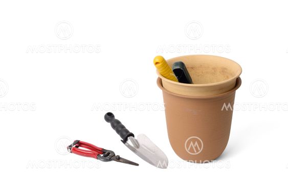 plastic pots and tools