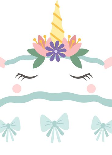 Lovely unicorn face with closed eyes, decorated with a...