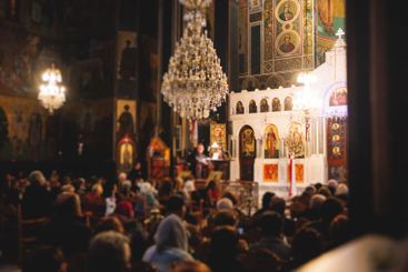Greek Orthodox Christian Easter ceremony procession,...