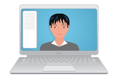 Man, boy online, on screen. Lecture from home.