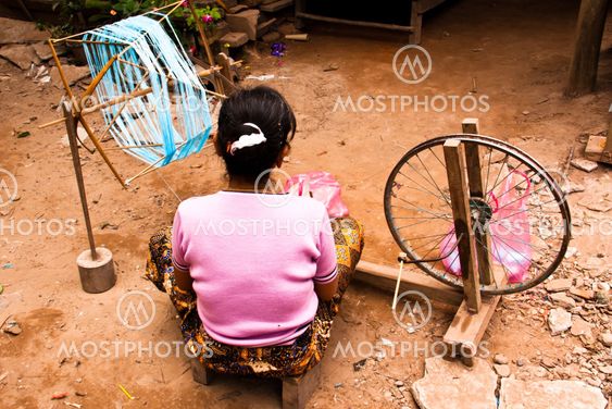 Spinning yarn.