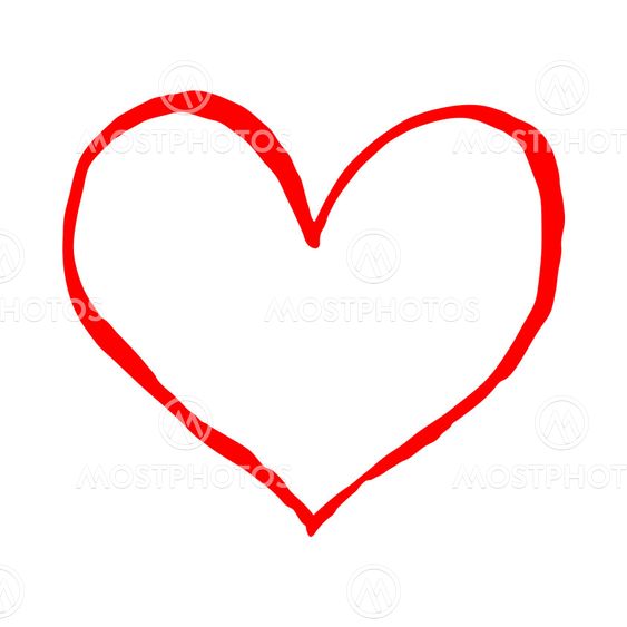 Red heart isolated on white background. Sketch drawing was drawn with the brush and ink.