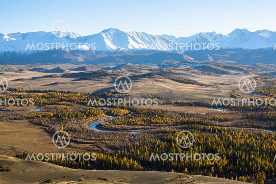Panorama of Chuya ridge at Altai mountains, Siberia, Russia.