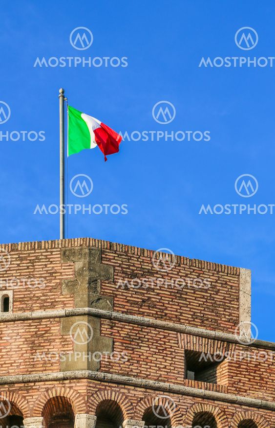 italy flag on an old fortress