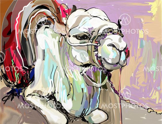 original digital painting artwork of white camel