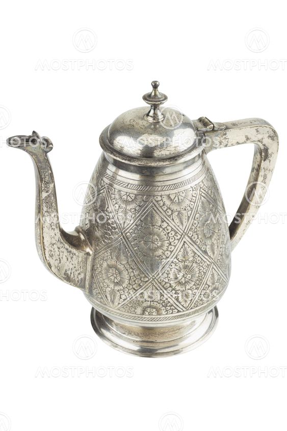 retro silver teapot, jug isolated on white background