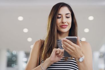 Travel, woman and connection with smartphone for hotel,...