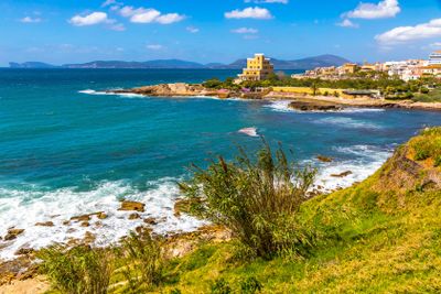 Mediterranean seacoast in Alghero city, Sardinia, Italy